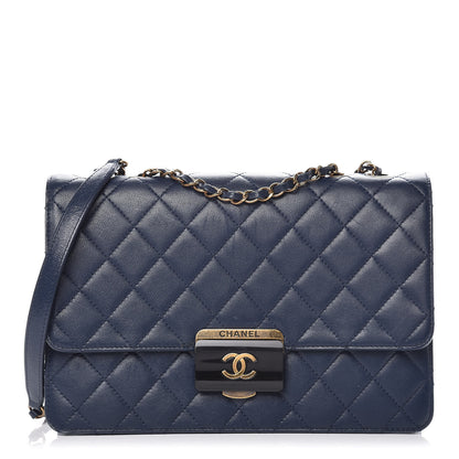 Chanel Sheepskin Quilted Large Beauty Lock Flap Navy Blue 1 of 20