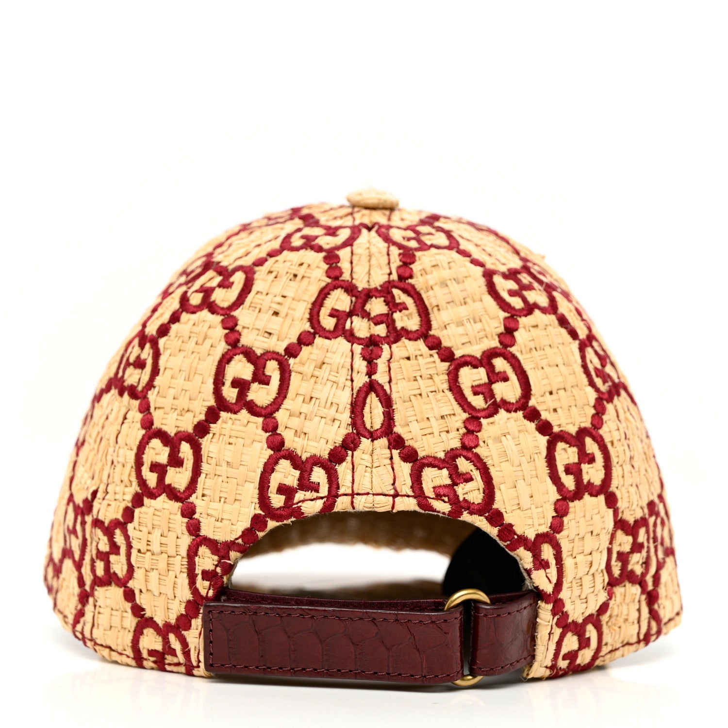 Gucci Raffia GG Monogram Elaphe Embroidered Aisha Baseball Hat M Ivory Bordeaux 6 of 11