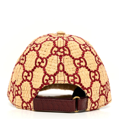 Gucci Raffia GG Monogram Elaphe Embroidered Aisha Baseball Hat M Ivory Bordeaux 6 of 11