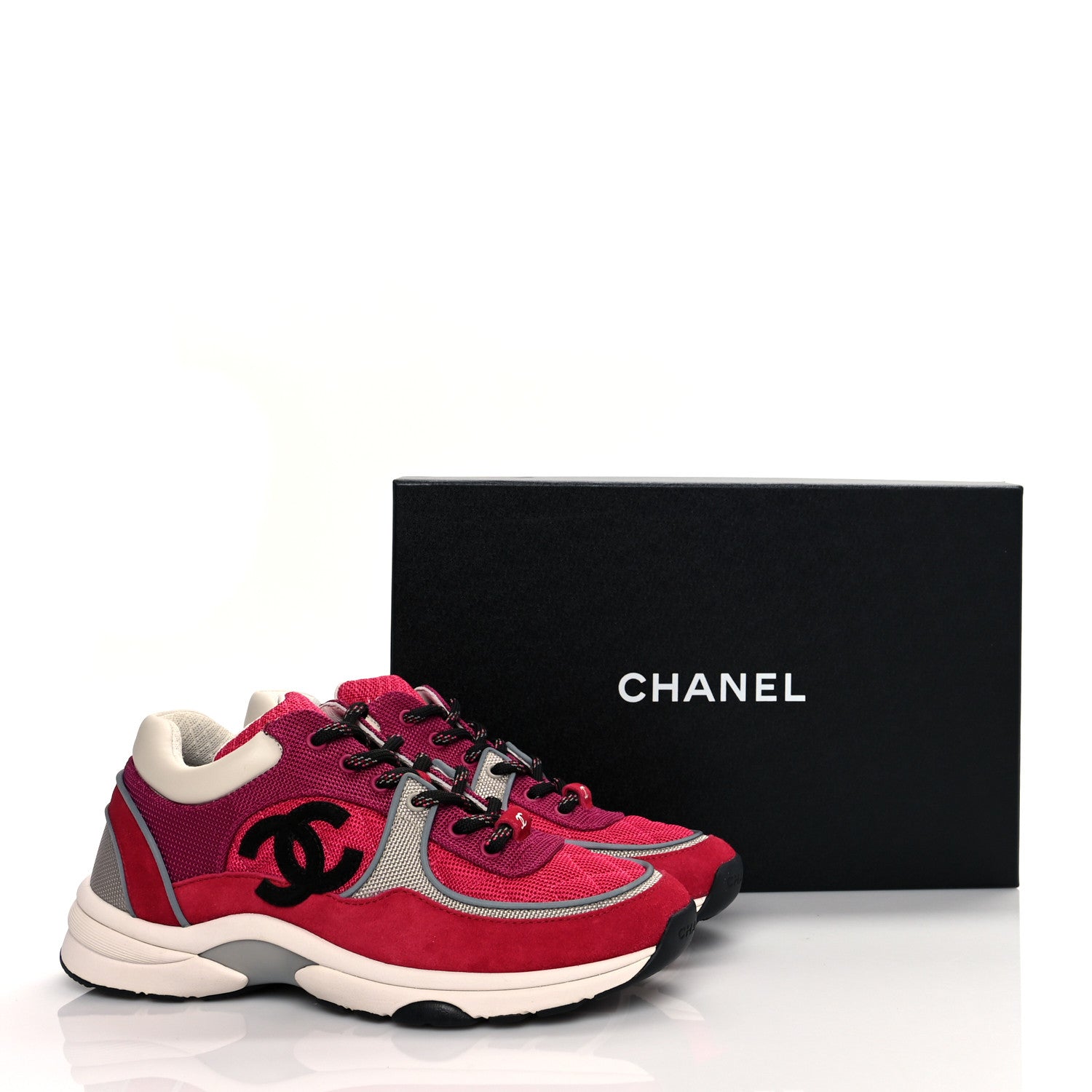Chanel Mesh Suede Calfskin Grained Calfskin Womens CC Sneakers 38.5 Dark Pink Silver 8 of 8