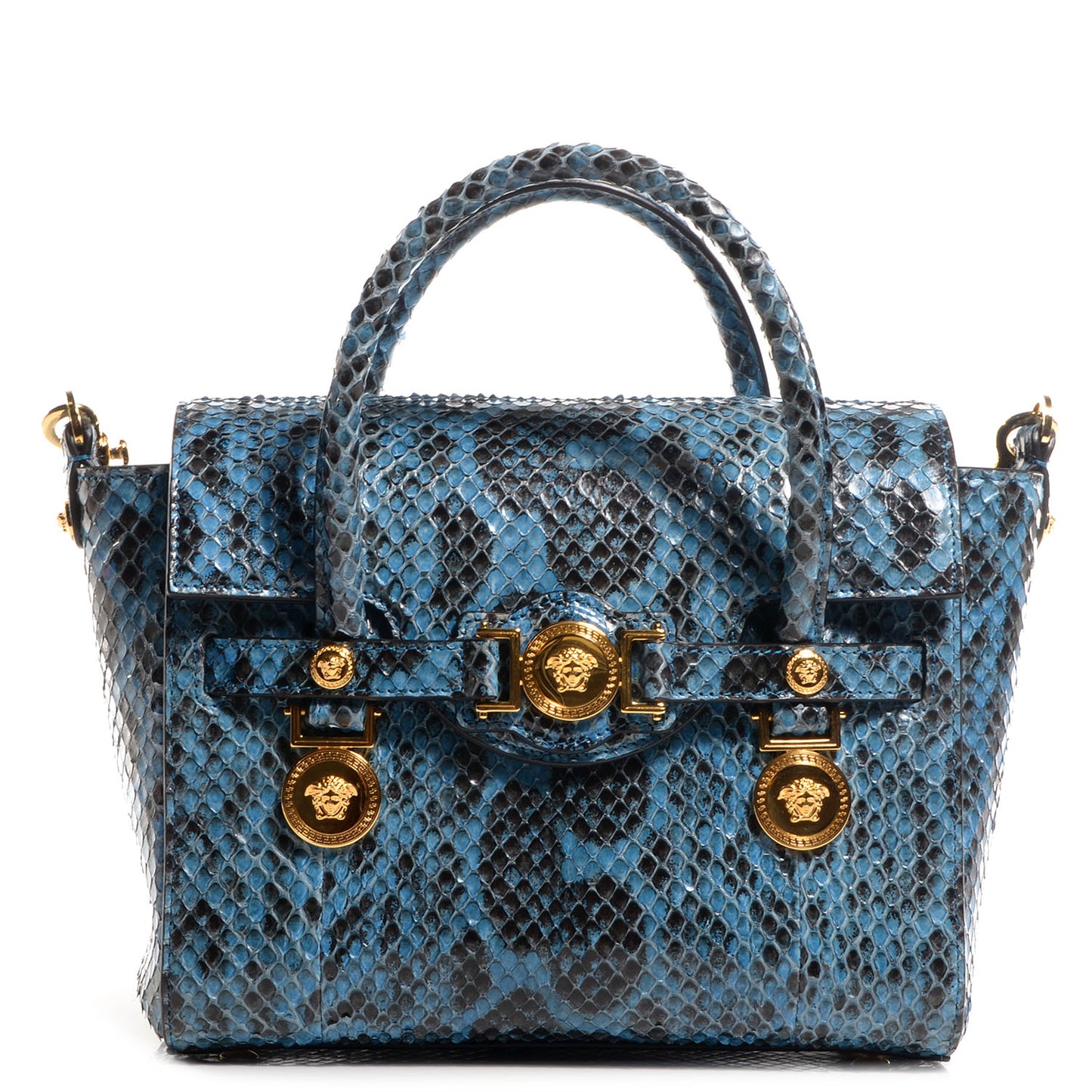 Watersnake Embossed Small Signature Tote Saphire Gold