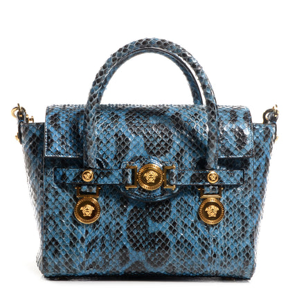 Versace Watersnake Embossed Small Signature Tote Saphire Gold 1 of 8