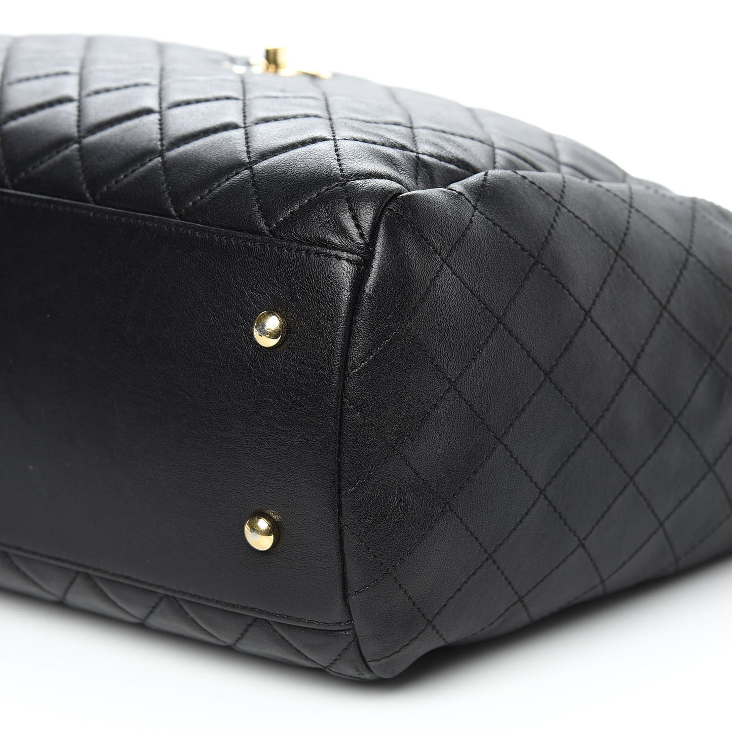 Lambskin Quilted Large Drawstring Bag Black