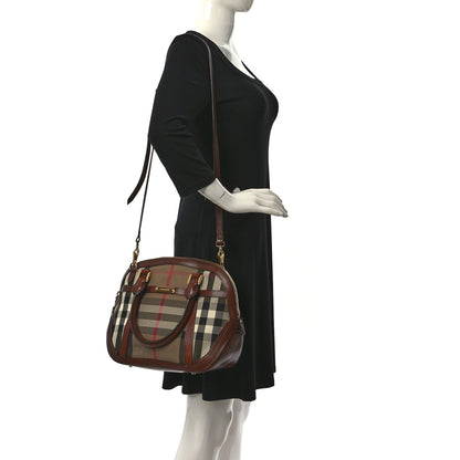 Burberry Bridle Calfskin House Check Small Orchard Bowling Bag Dark Tan 2 of 15