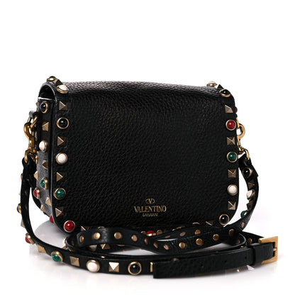 Valentino Garavani Pebbled Calfskin Rockstud Rolling Flip Lock Crossbody Bag Black 3 of 14