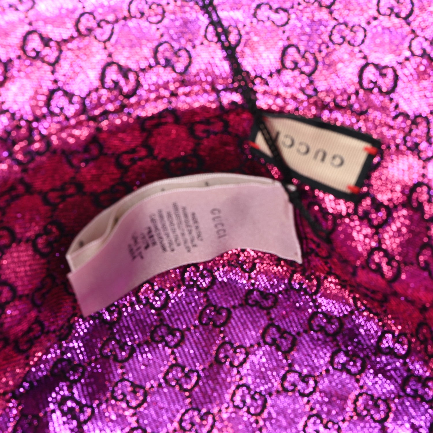 Gucci Canvas Lame GG Monogram Reversible Bucket Hat M Fuxia Pink