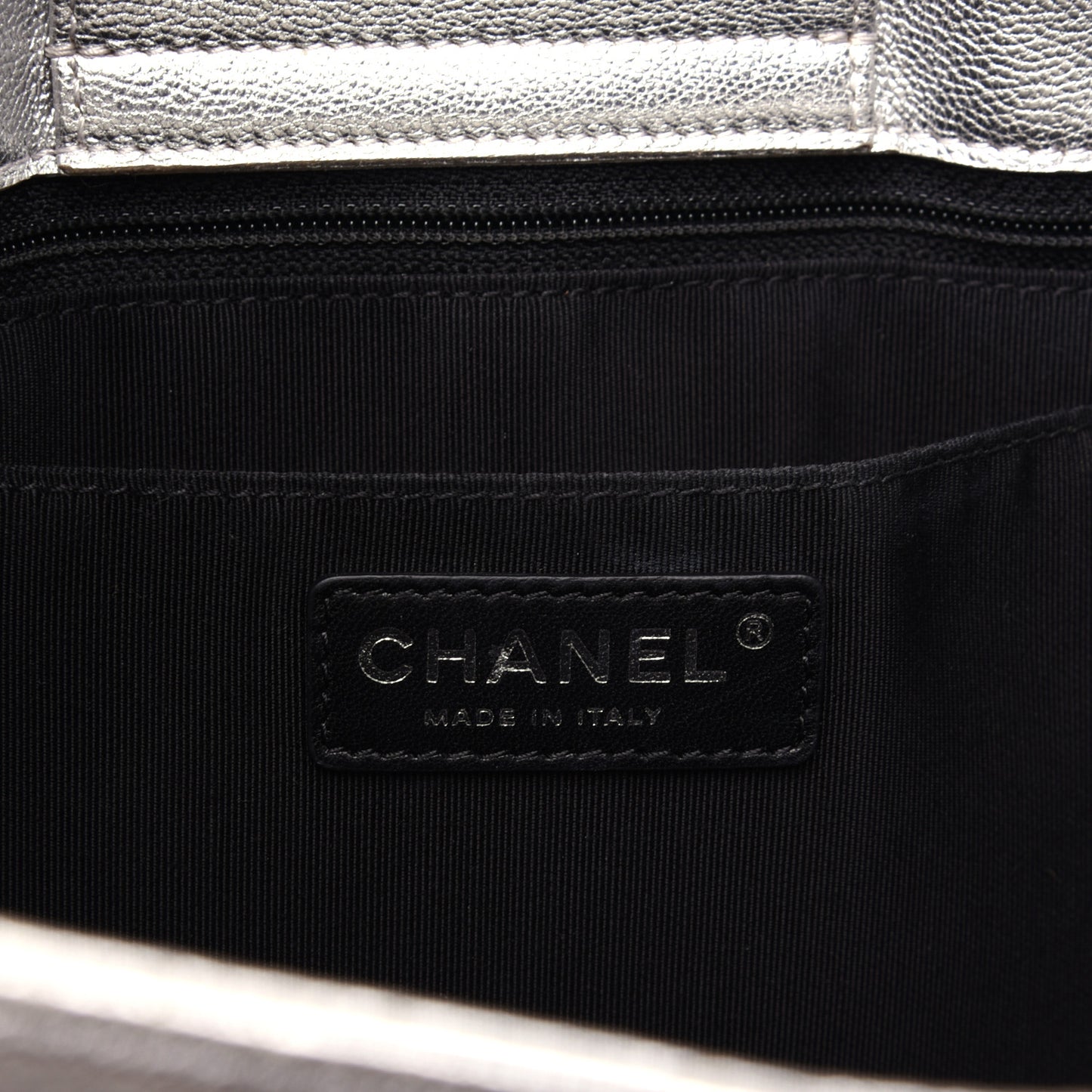 Metallic Goatskin Calfskin Bi-Color Large Boy Tote Black Silver