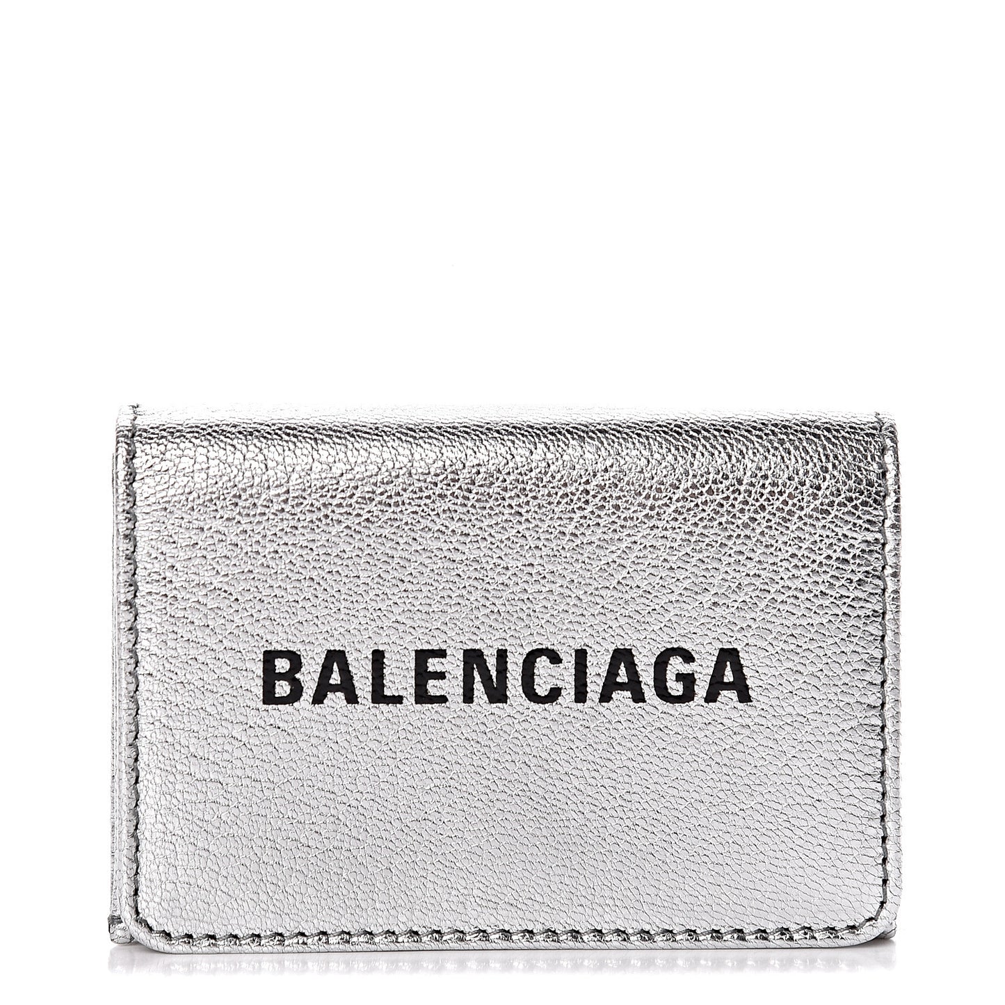 Metallic Goatskin Logo Mini Everyday Wallet Argent Black