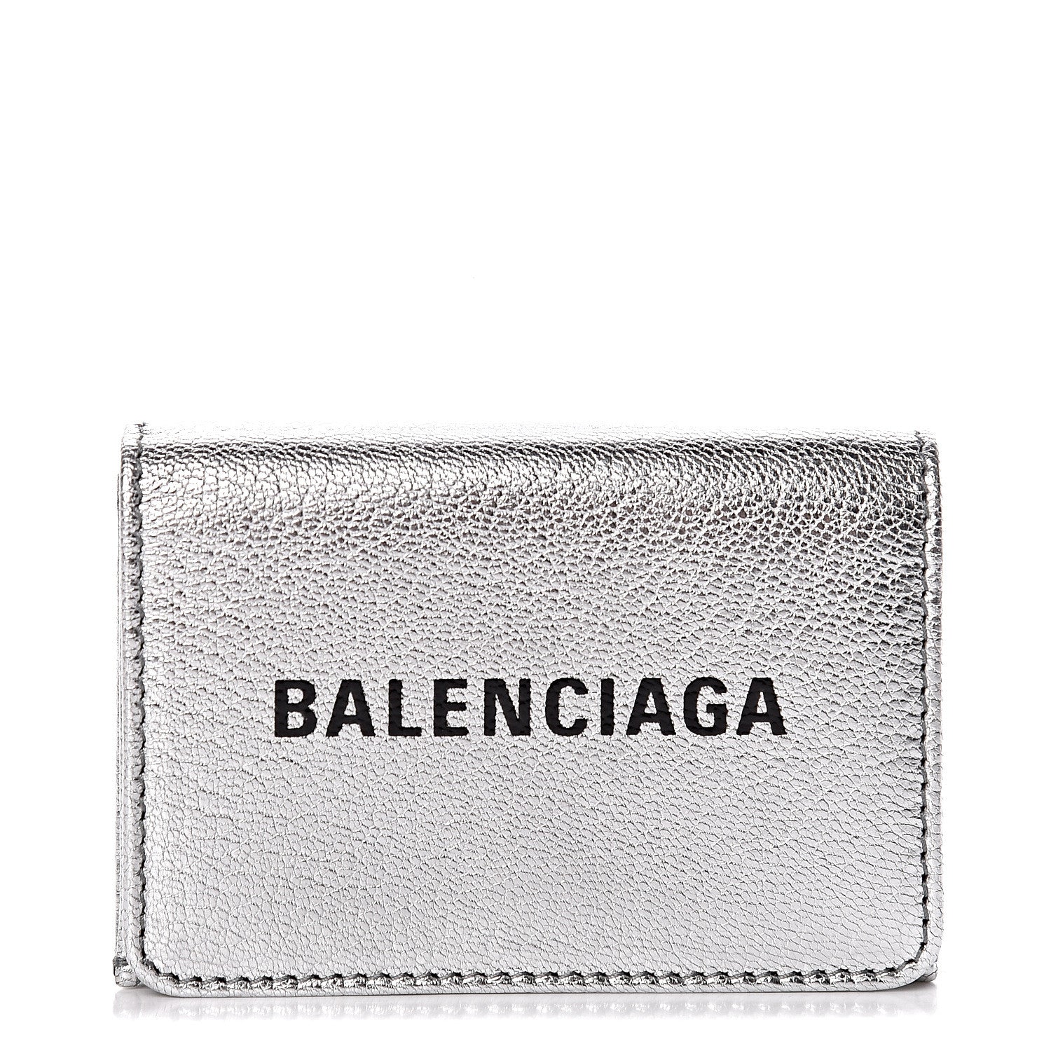 Balenciaga Metallic Goatskin Logo Mini Everyday Wallet Argent Black 1 of 11