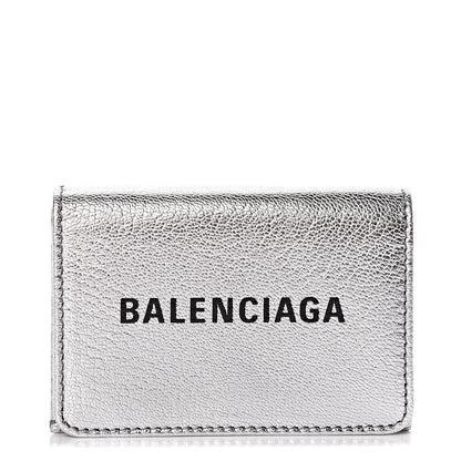 Balenciaga Metallic Goatskin Logo Mini Everyday Wallet Argent Black 1 of 11