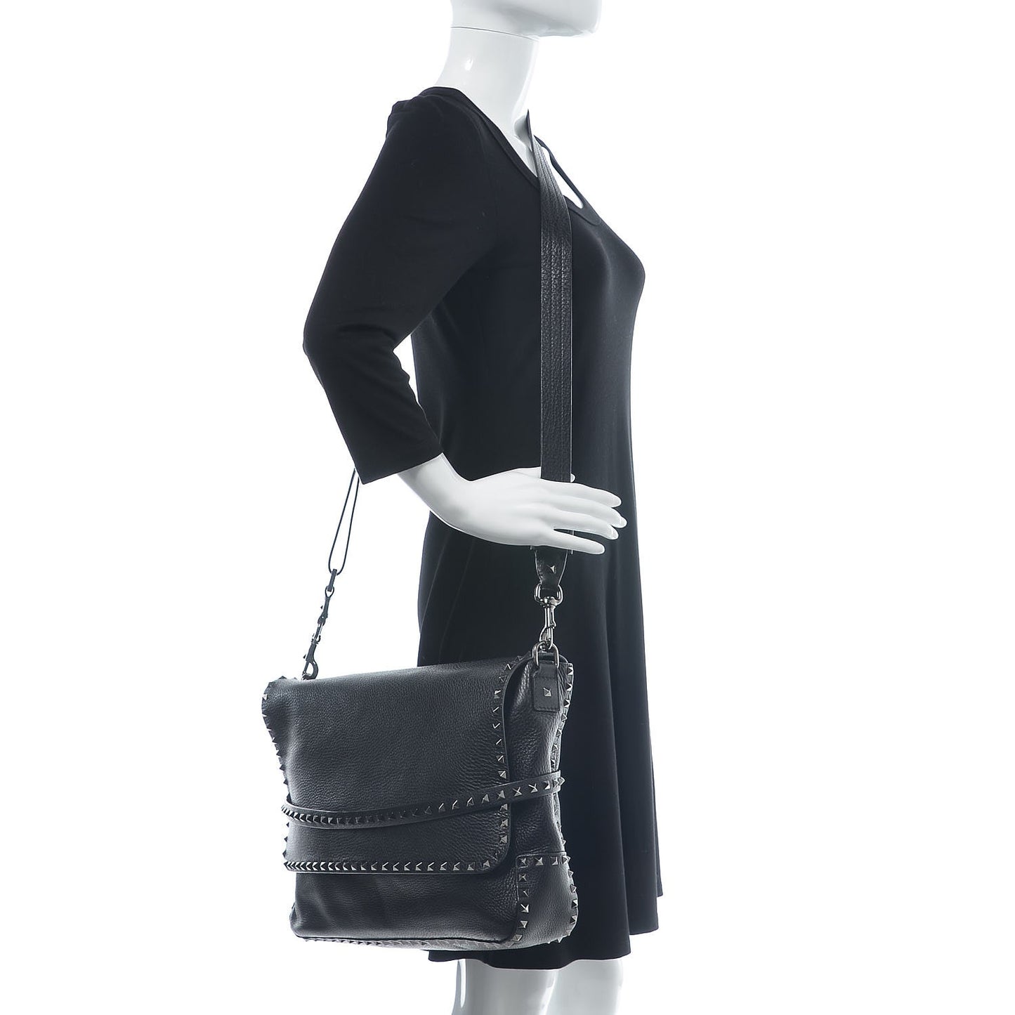 Alce Printed Calfskin Rockstud Messenger Black