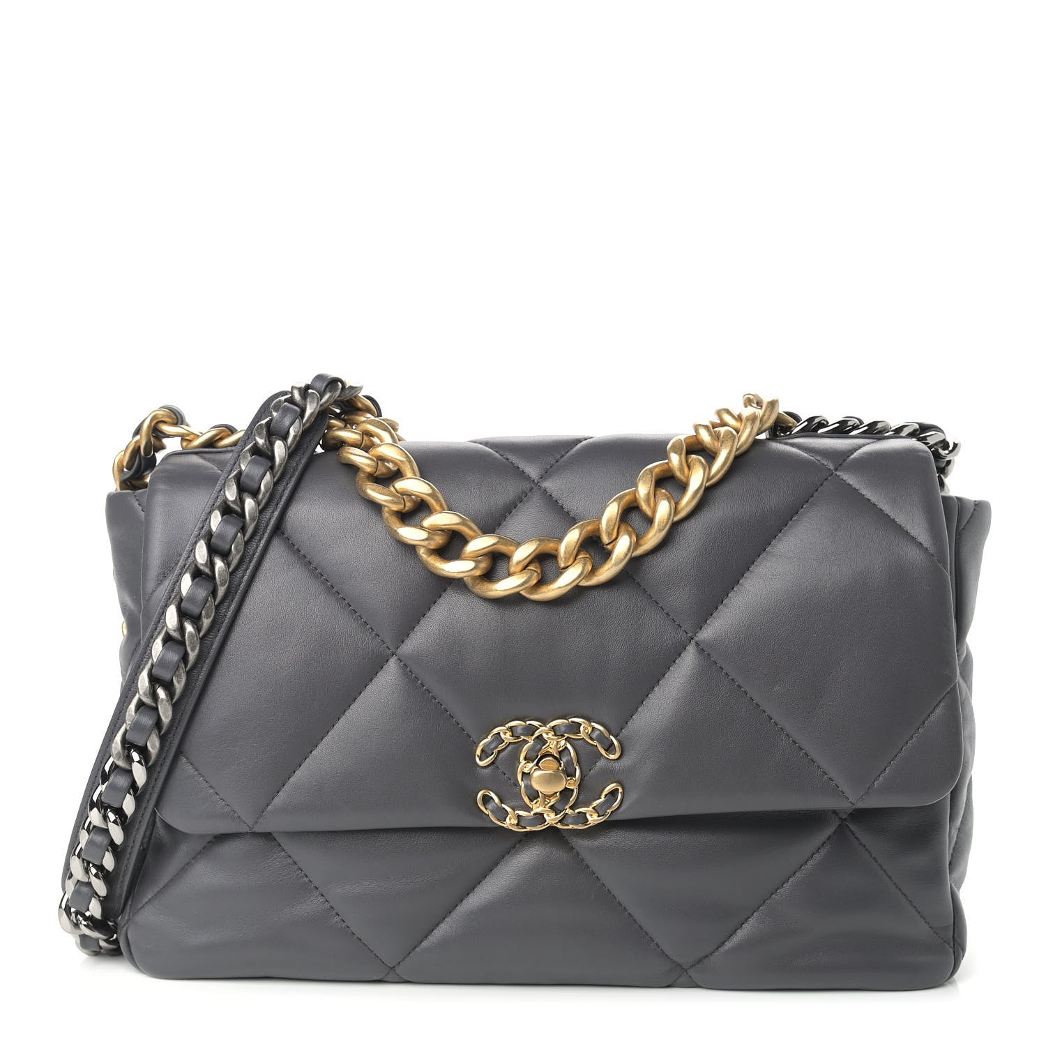 Chanel Lambskin Quilted Large Chanel 19 Flap Dark Grey 1 of 8