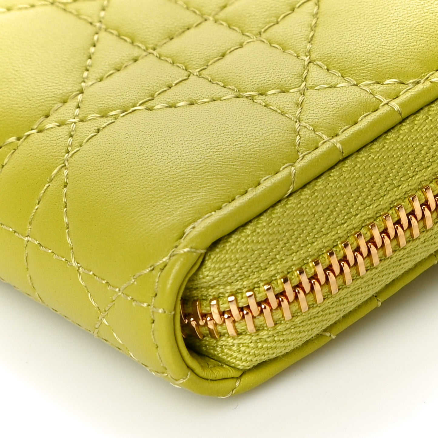 Lambskin Cannage Mini Caro Zipped Pouch on Chain Lime