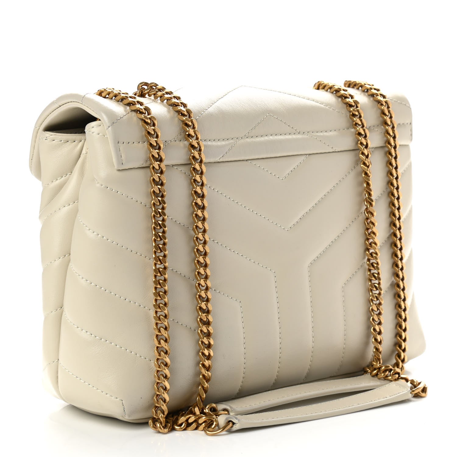 Saint Laurent Calfskin Y Quilted Monogram Small Loulou Chain Satchel Crema Soft 3 of 9