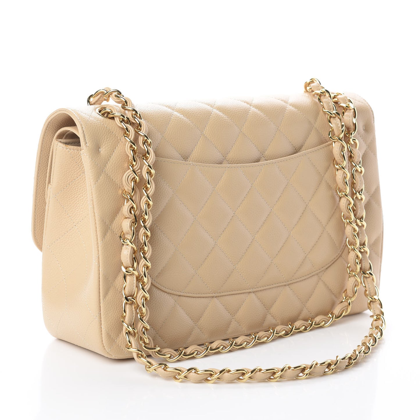Caviar Quilted Jumbo Double Flap Beige Clair