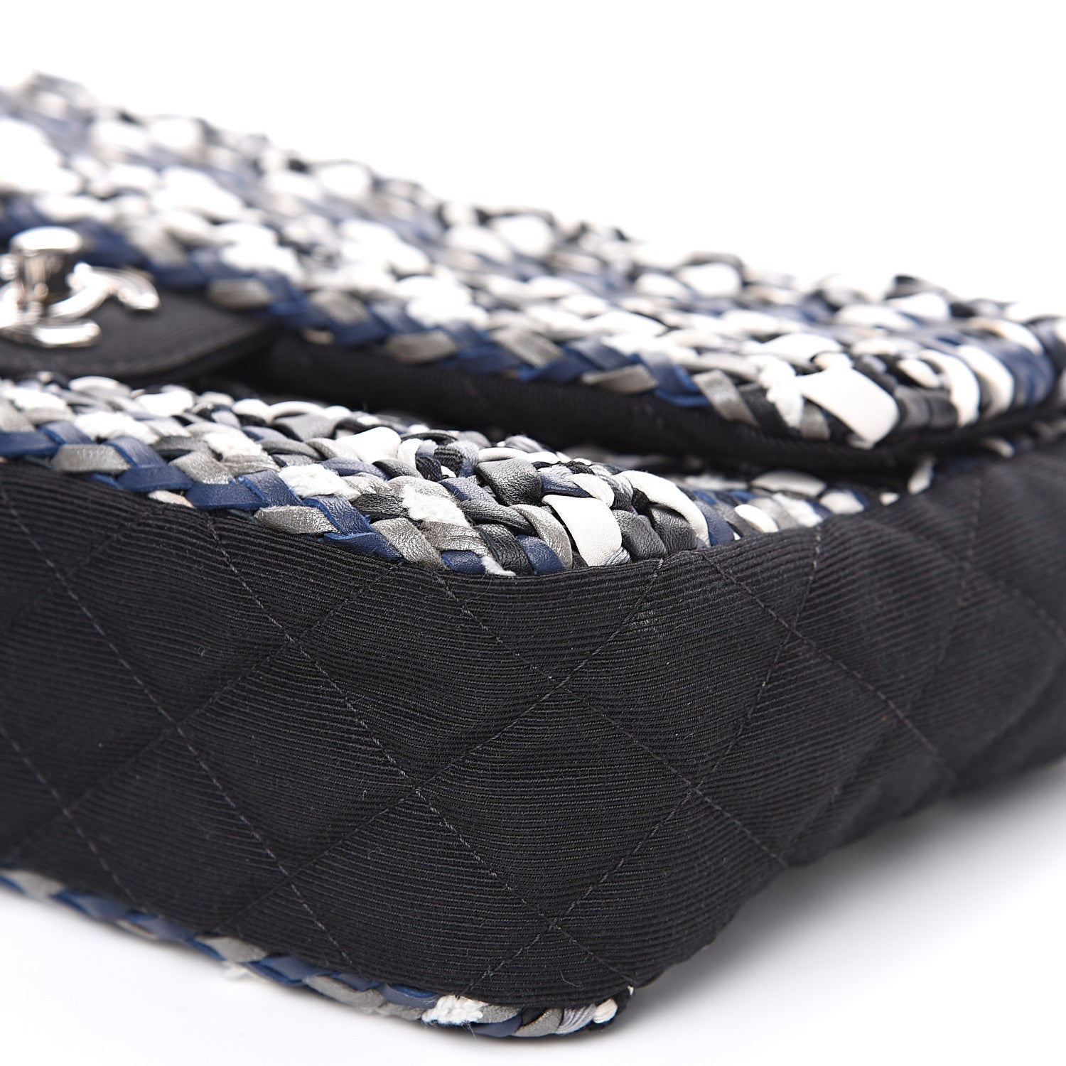 Chanel Lambskin Calfskin Woven Leather Craft Flap Navy White Black 8 of 8