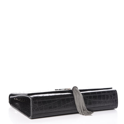 Saint Laurent Calfskin Crocodile Embossed Medium Classic Monogram Kate Tassel Satchel Black 4 of 11
