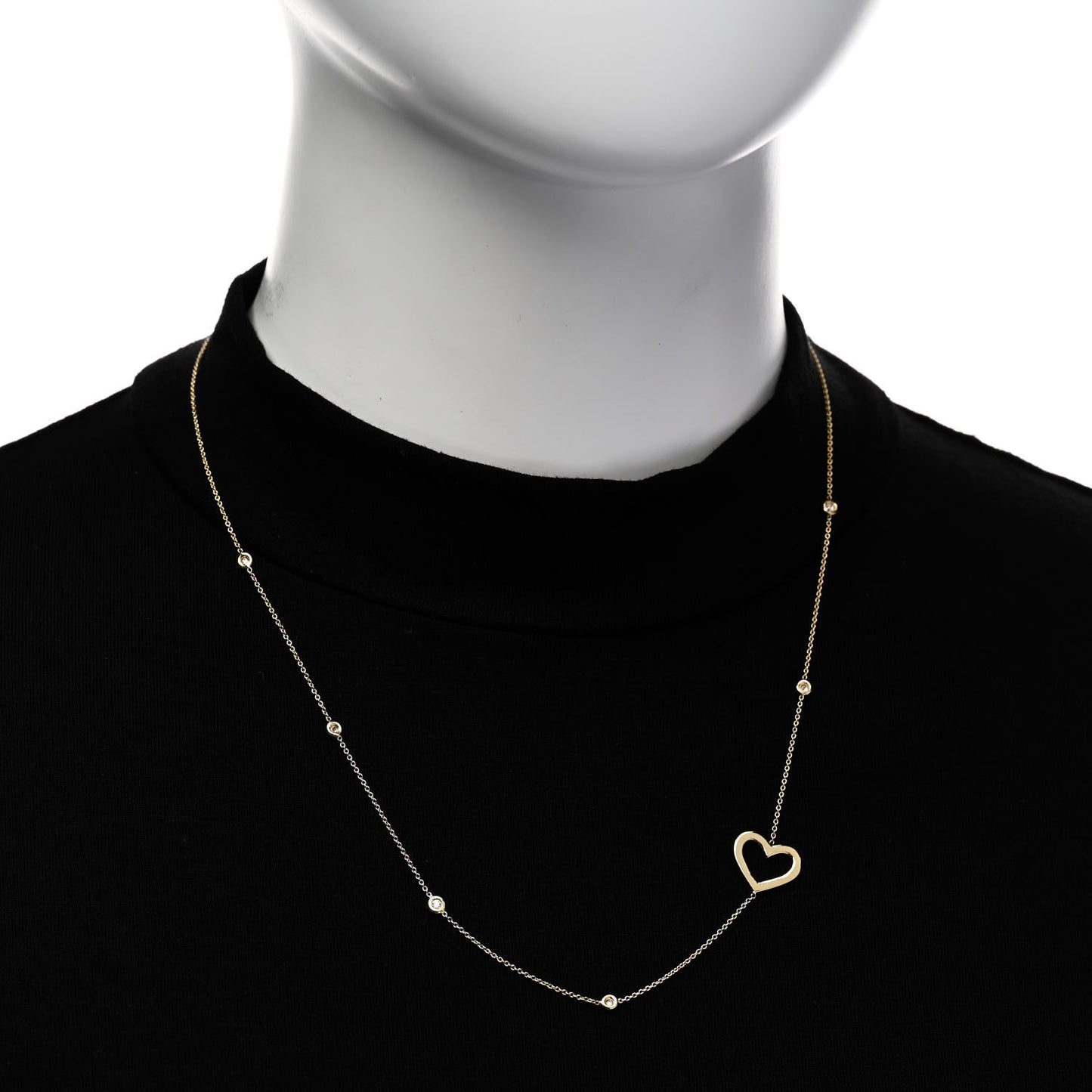 18K Yellow Gold Diamond Heart Station Necklace