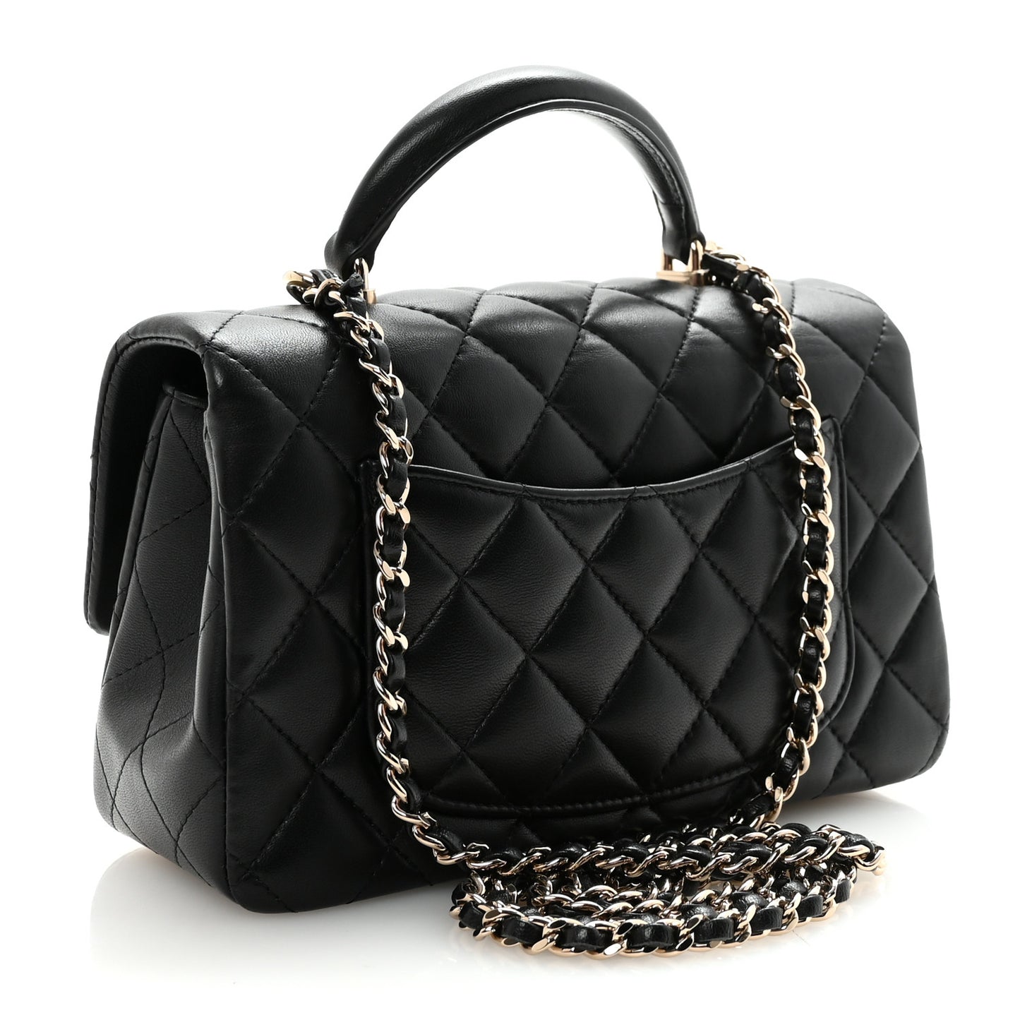 Lambskin Quilted Mini Top Handle Rectangular Flap Black