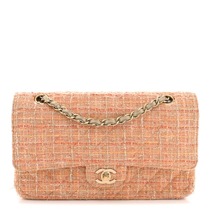 Chanel Tweed Quilted Medium Double Flap Orange Beige Multicolor 1 of 12