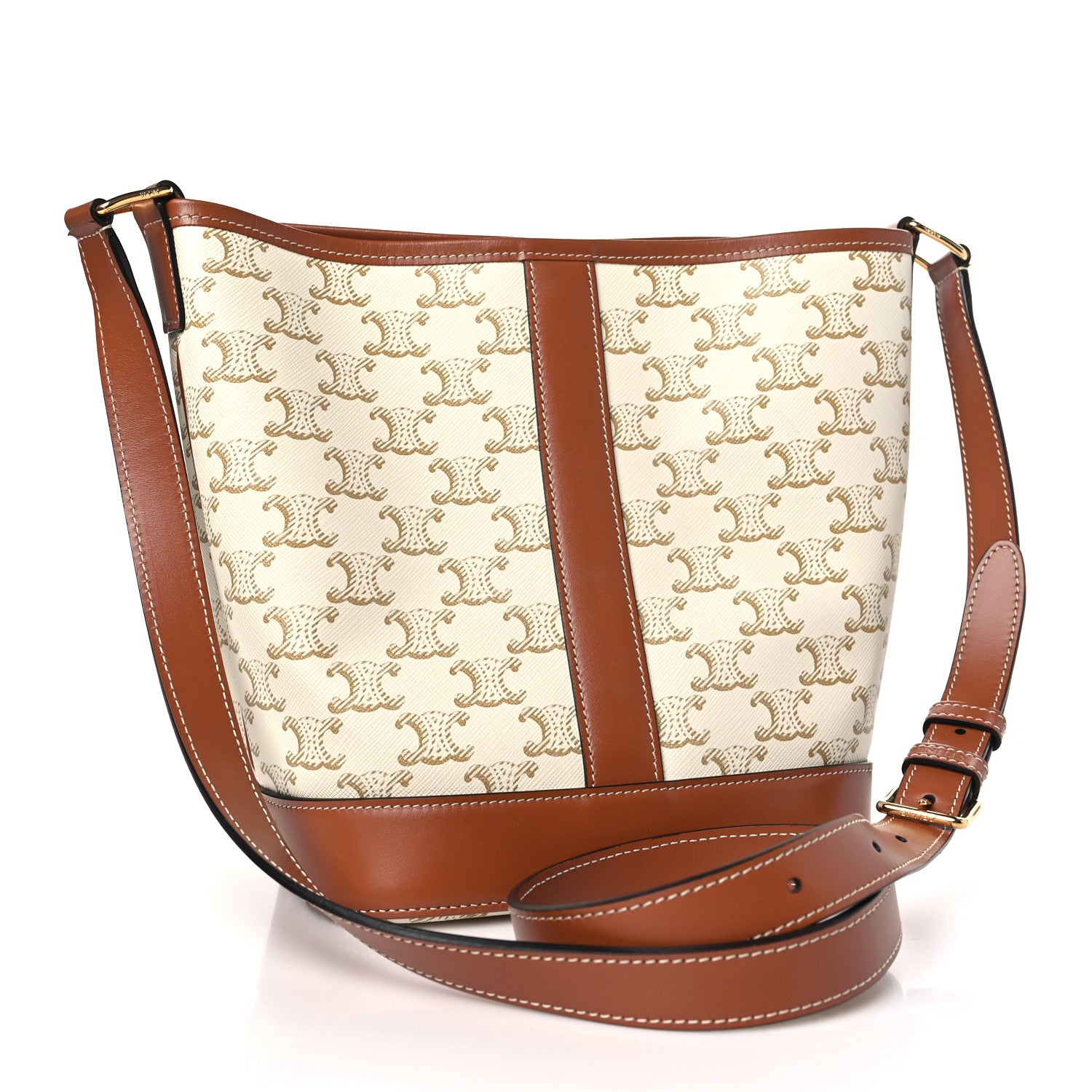 Celine Triomphe Canvas Calfskin Small Bucket Bag White 3 of 10