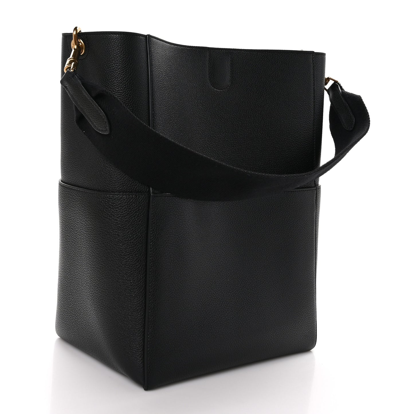 Soft Grained Calfskin Sangle Bucket Bag Black