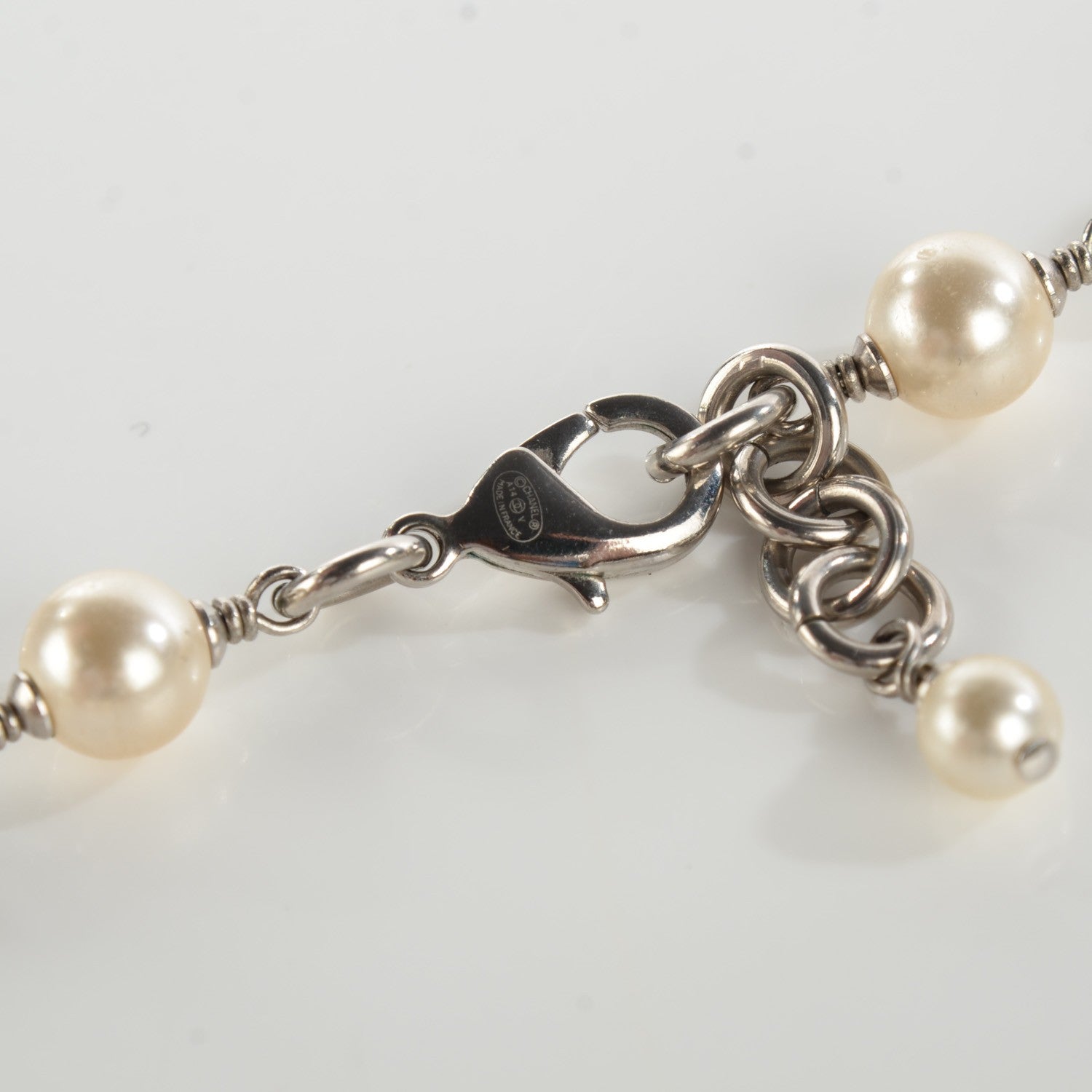 Chanel Crystal Pearl CC Long Necklace Silver 5 of 6
