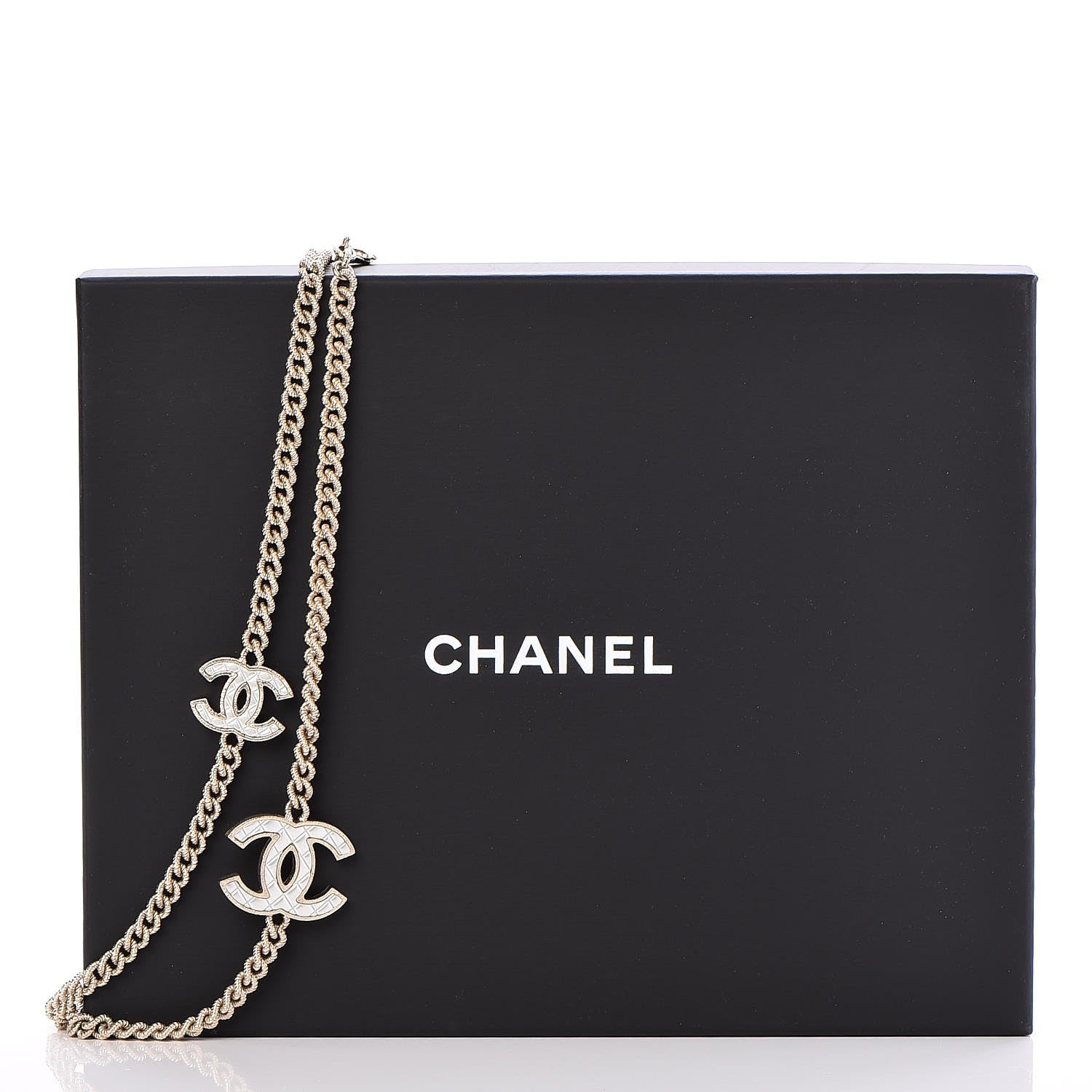 Chanel Quilted CC Long Chain Necklace Gold Pearly White 7 of 7