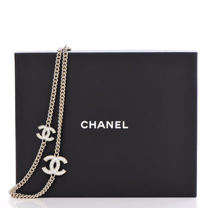 Chanel Quilted CC Long Chain Necklace Gold Pearly White 7 of 7
