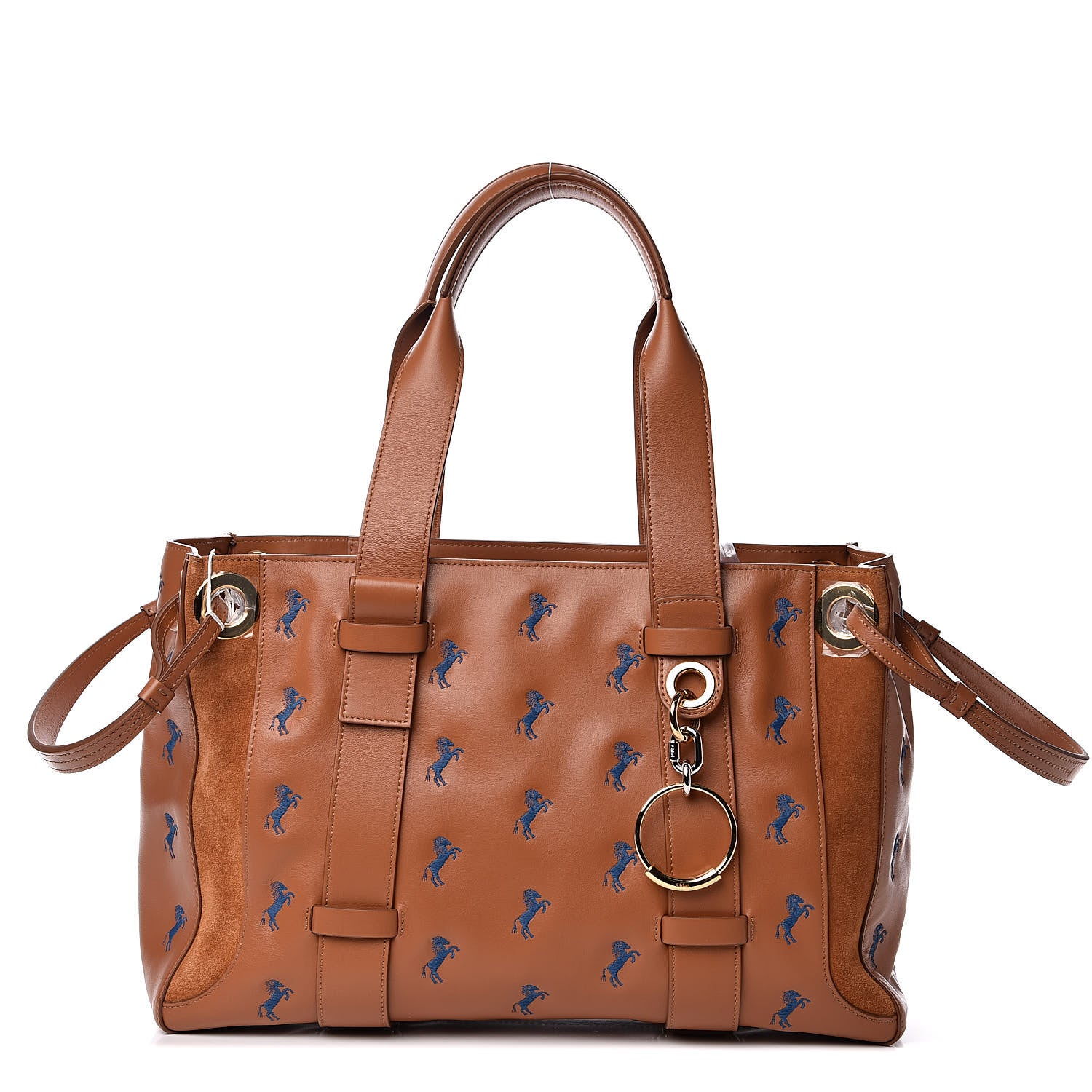 Chloe Smooth Calfskin Little Horses Embroidered Tao Zipped Tote Caramel 1 of 10