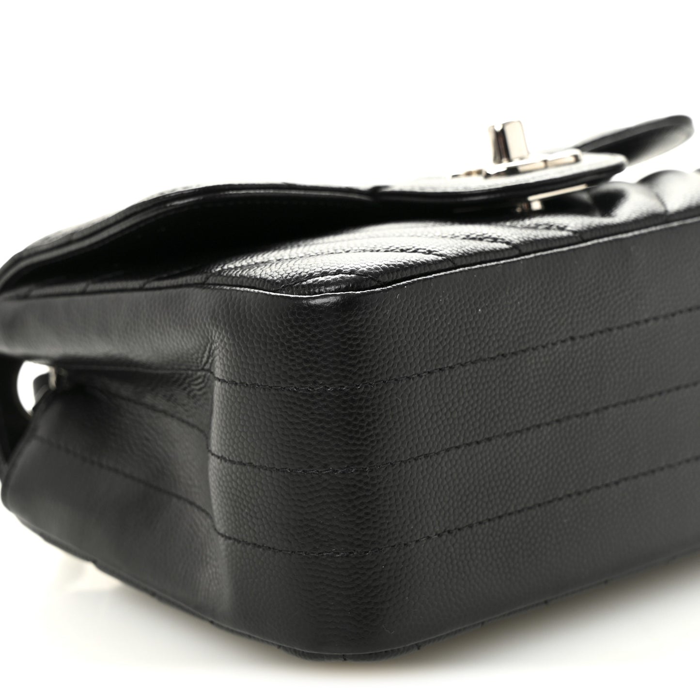 Caviar Chevron Quilted Mini Square Flap Black