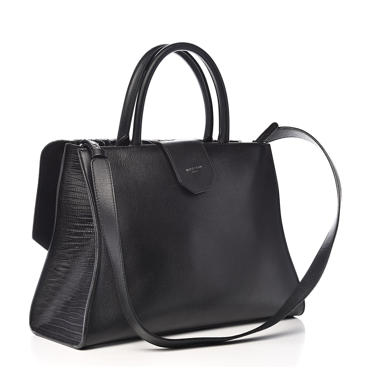 Givenchy Calfskin Crocodile Embossed Small Obsedia Satchel Black 3 of 14