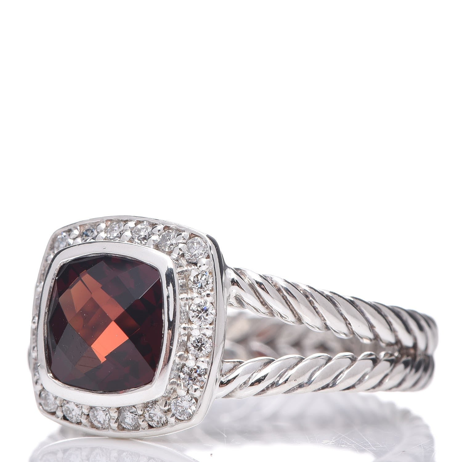 David Yurman Sterling Silver Diamond Garnet 7mm Petite Albion Ring 56 7.5 3 of 5