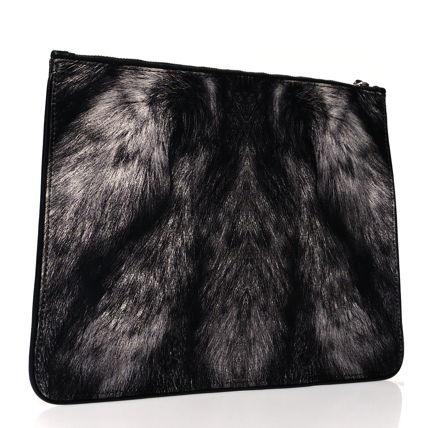 Alexander McQueen Silk Fur Print Zip Pouch Black Grey 3 of 8
