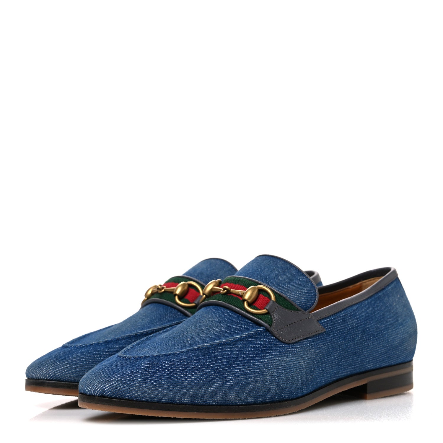Gucci New Denim Delave Web Mens Horsebit Loafers 8 Blue 4 of 11