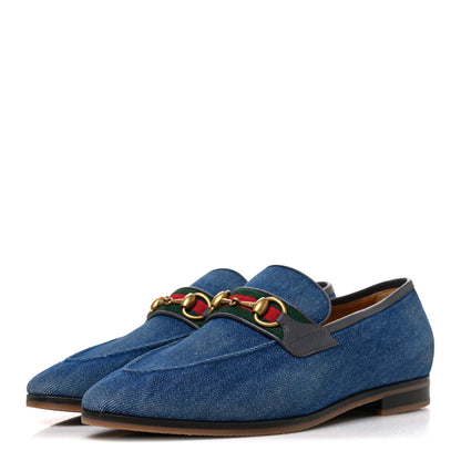 Gucci New Denim Delave Web Mens Horsebit Loafers 8 Blue 4 of 11