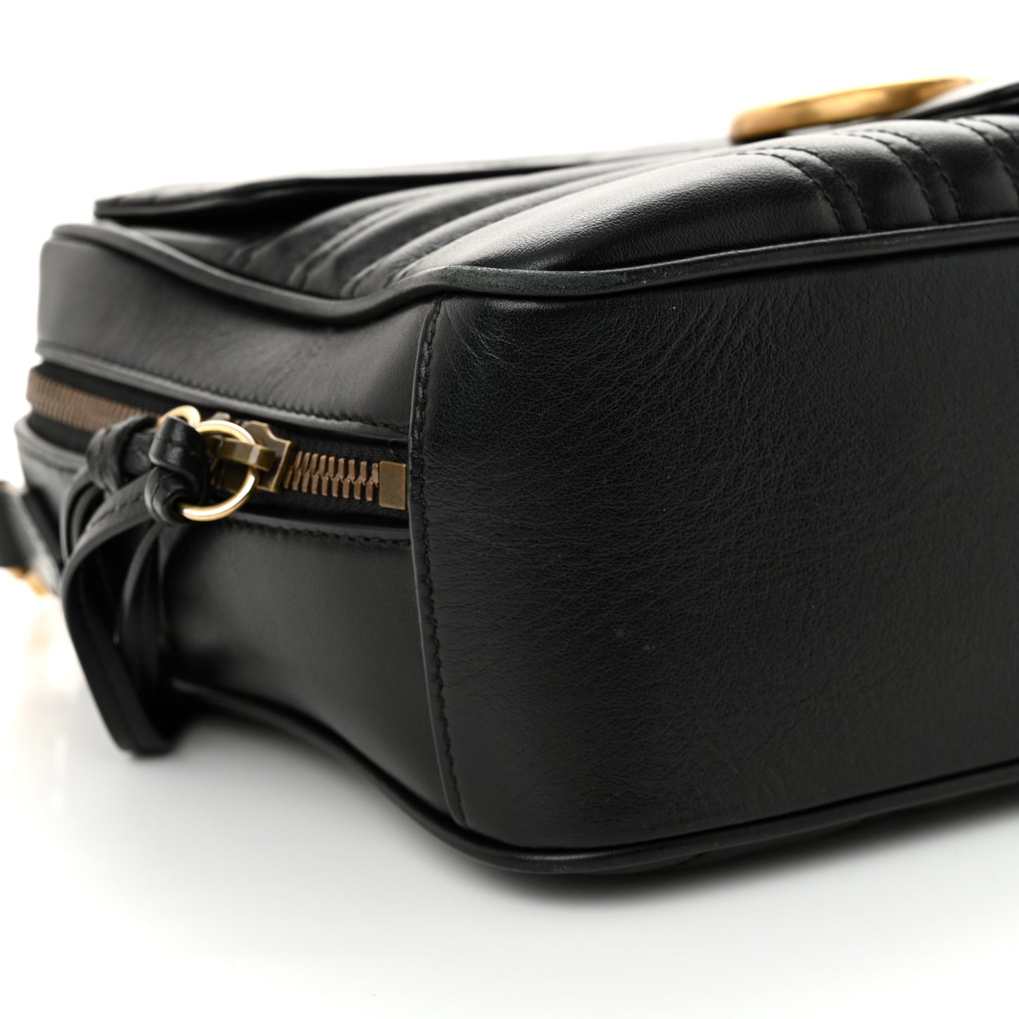 Calfskin Matelasse Sylvie Web Small GG Marmont Top Handle Shoulder Bag Black