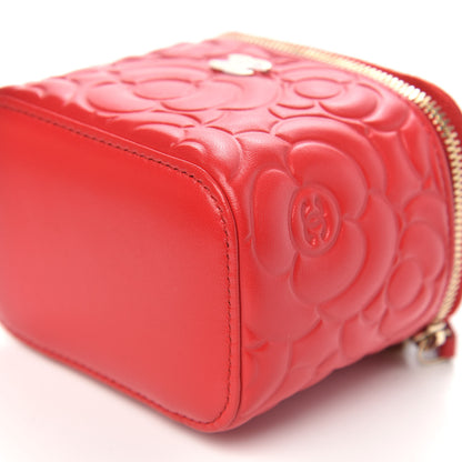 Chanel Lambskin Camellia Embossed Mini Vanity Case With Chain Red 9 of 10