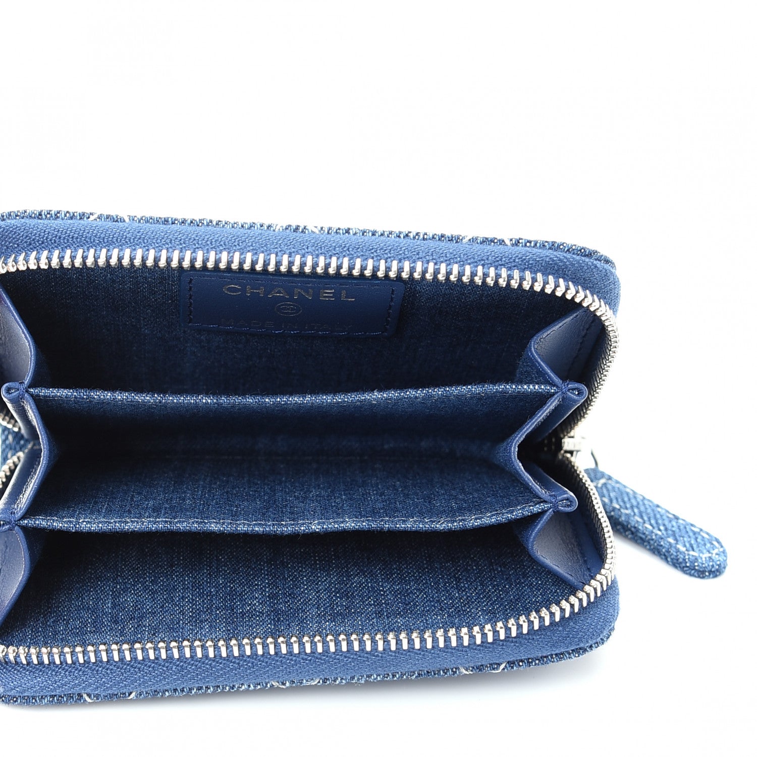 Chanel Denim Quilted Zip Coin Purse Blue 5 of 8