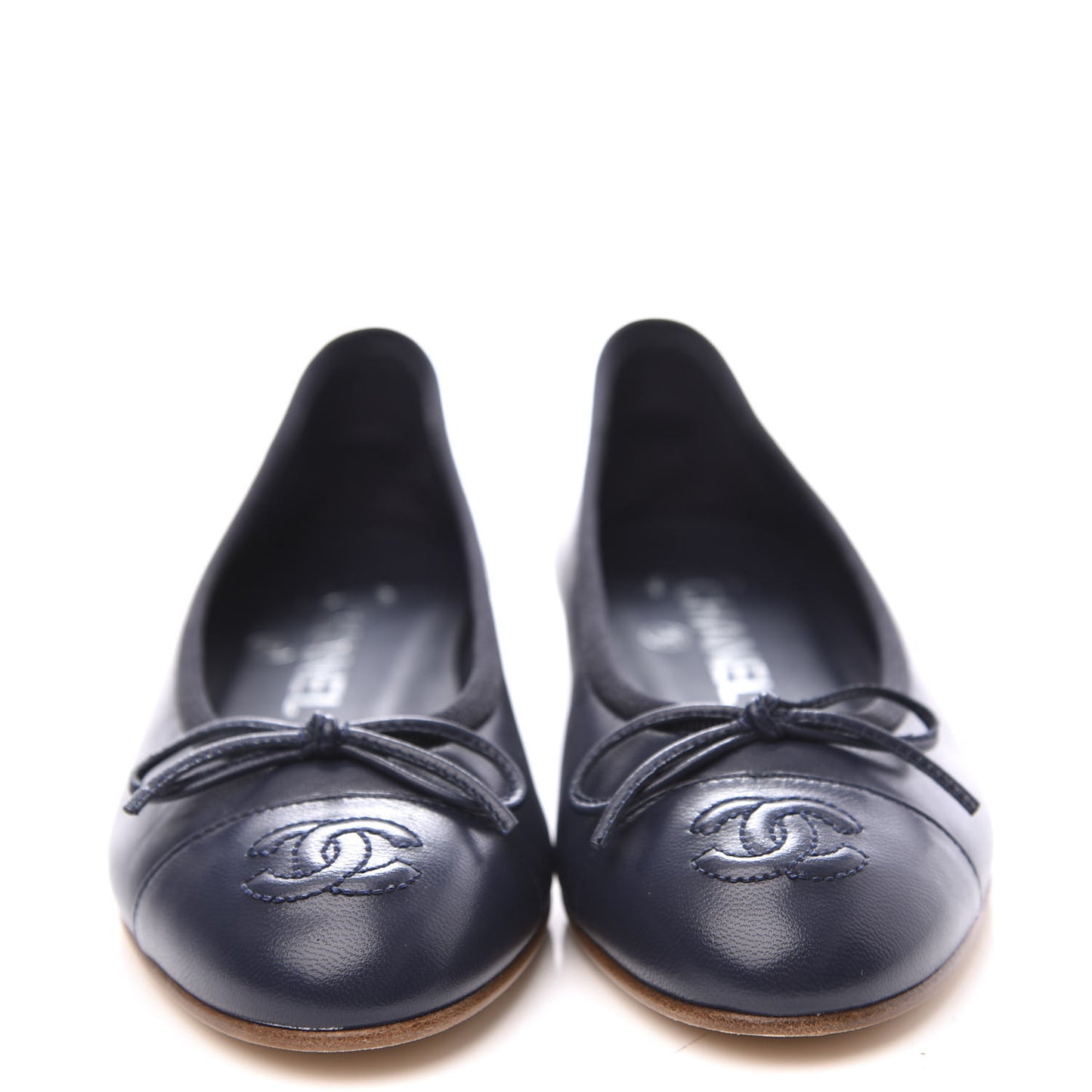 Lambskin CC Cap Toe Ballerina Flats 35 Navy