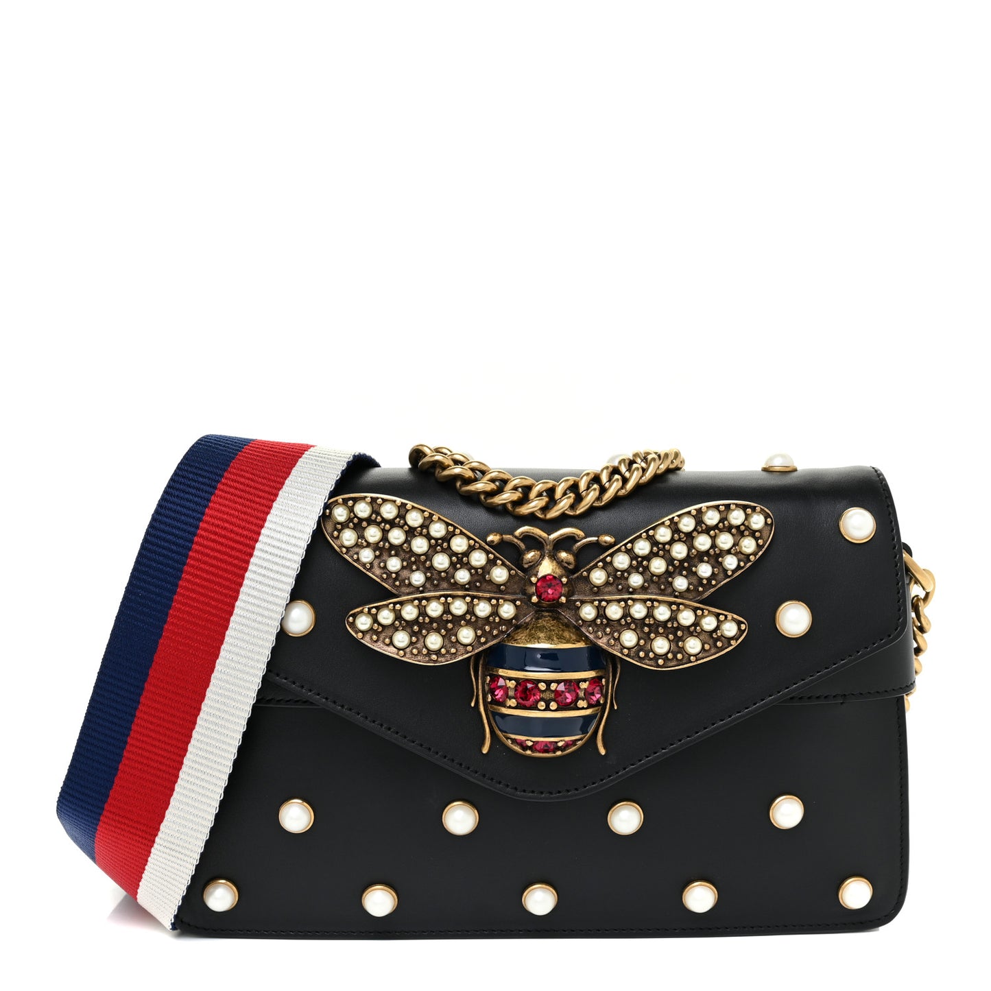 Nappa Pearl Studded Mini Queen Margaret Broadway Shoulder Bag Black
