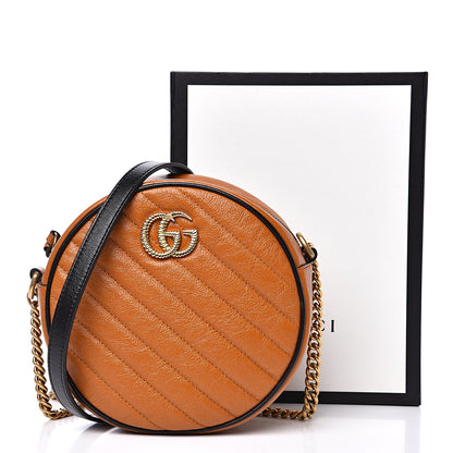 Gucci Azalea Calfskin Matelasse Diagonal Mini Torchon GG Marmont Round Shoulder Bag Cognac Black 10 of 10
