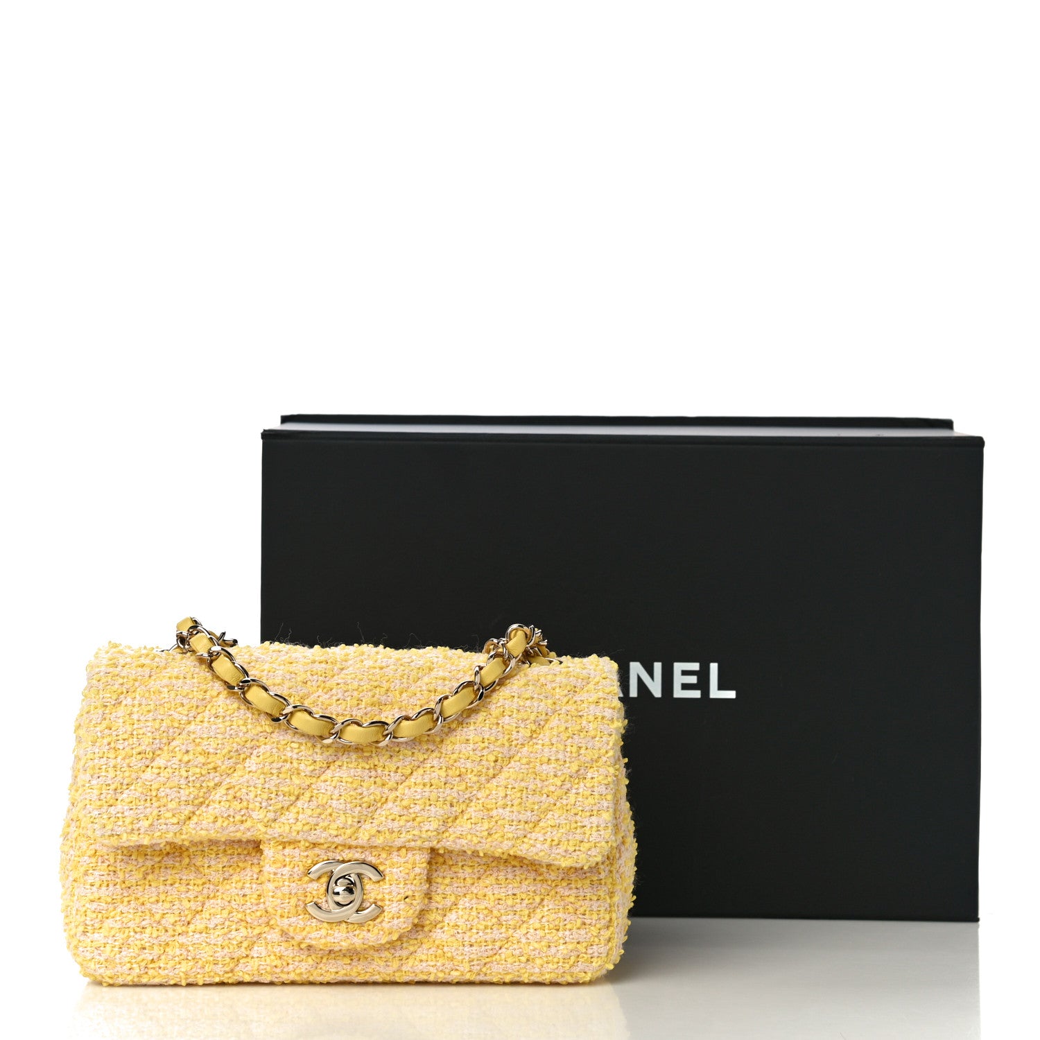 Chanel Tweed Quilted Mini Rectangular Flap Yellow Pink 11 of 11