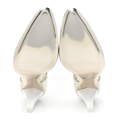 Chanel Laminated Lambskin Patent Cap Toe CC Turn-Lock Pumps 40 Silver White 5 of 13