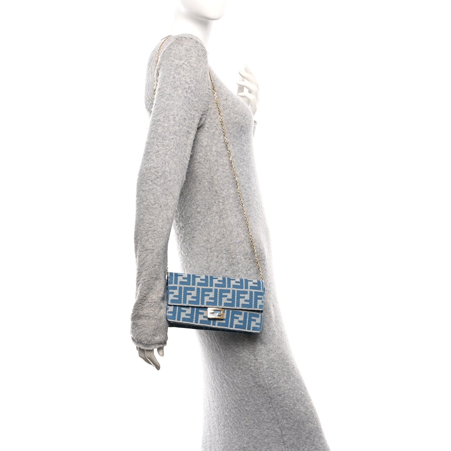 Denim FF 1974 Wallet On Chain Baguette Blue Blue White