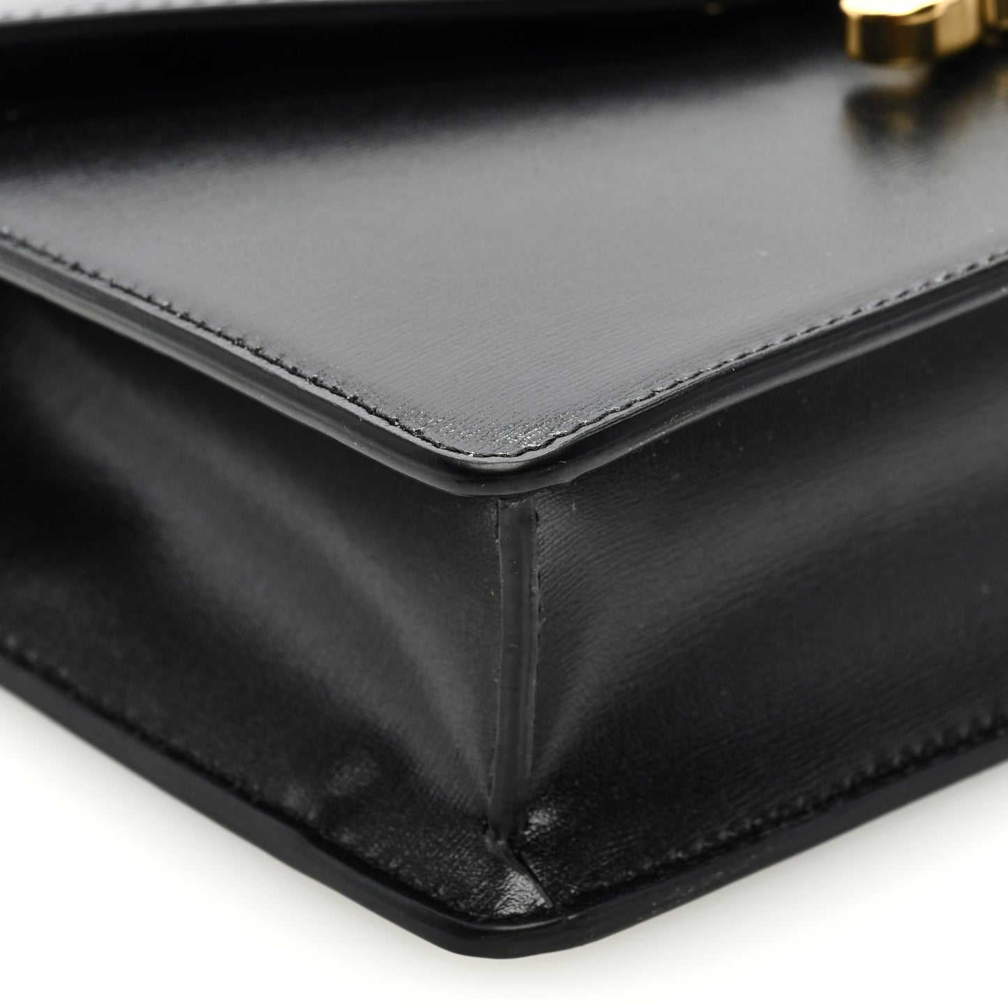 Shiny Calfskin Triomphe Margo Wallet on Chain Black