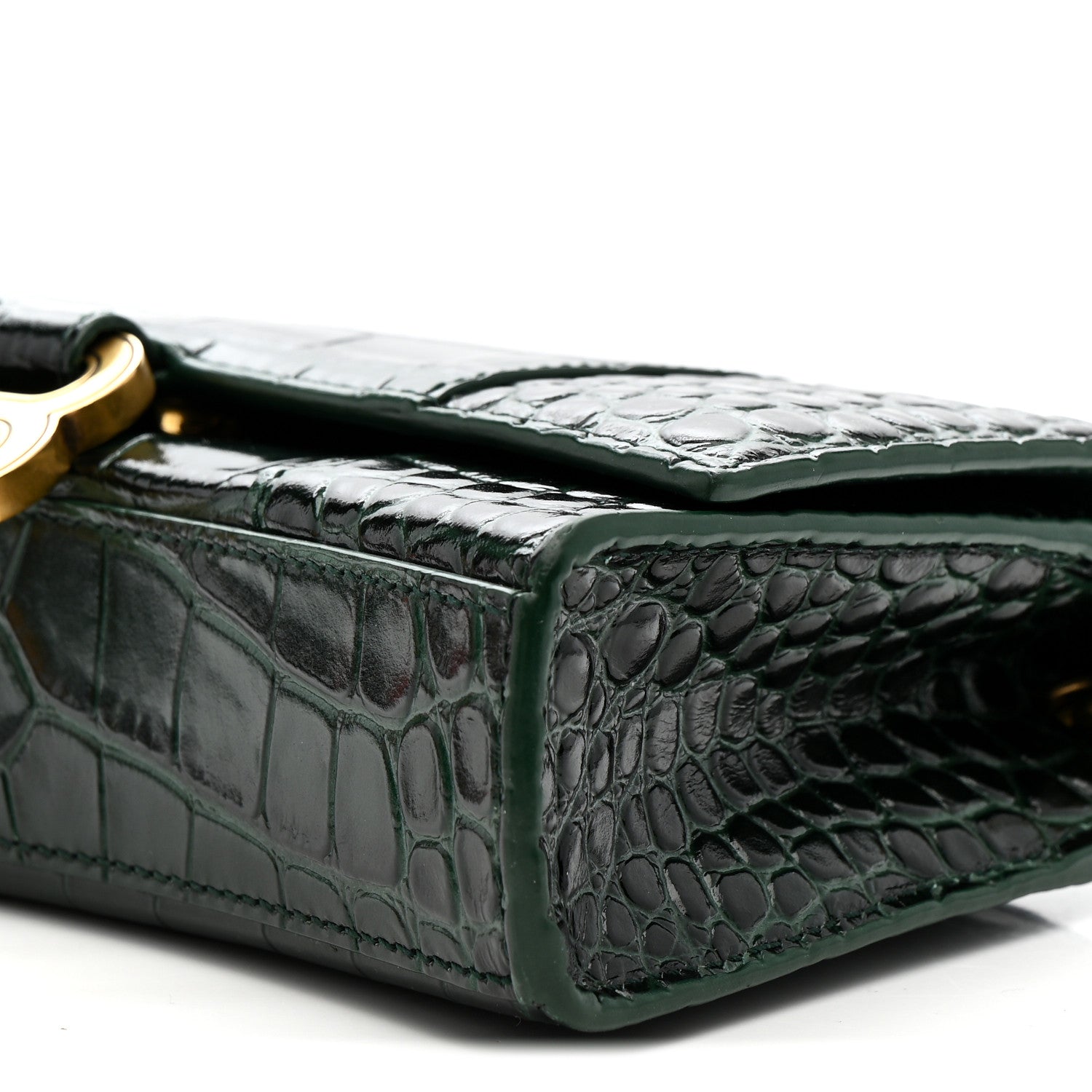 Balenciaga Shiny Calfskin Crocodile Embossed Hourglass Chain Bag Forest Green Forest Green 10 of 11
