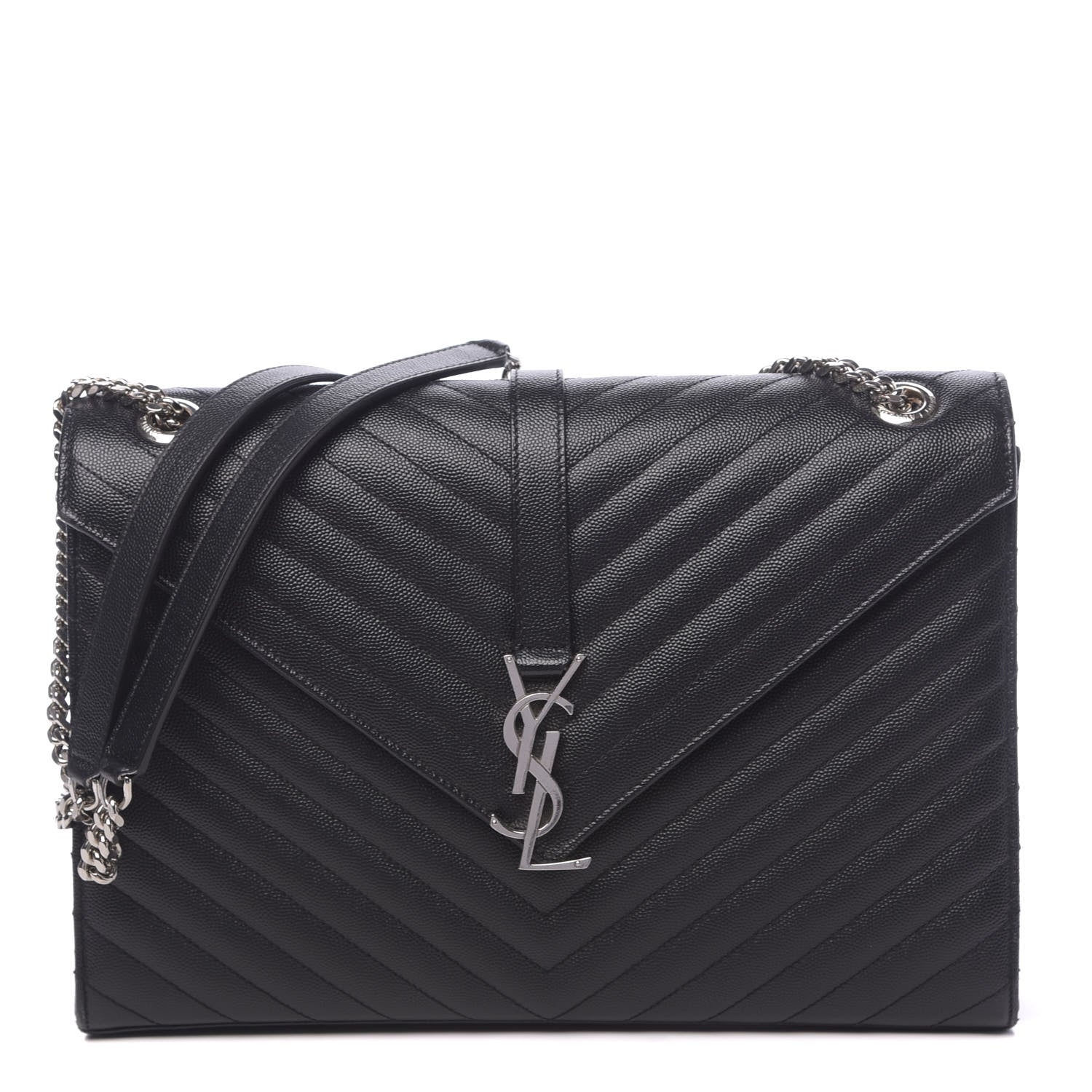 Saint Laurent Grain De Poudre Matelasse Chevron Large Monogram Satchel Black 1 of 9