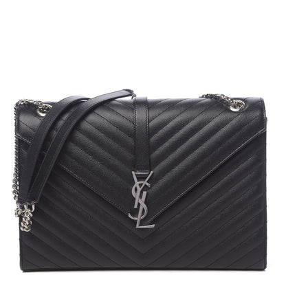 Saint Laurent Grain De Poudre Matelasse Chevron Large Monogram Satchel Black 1 of 9