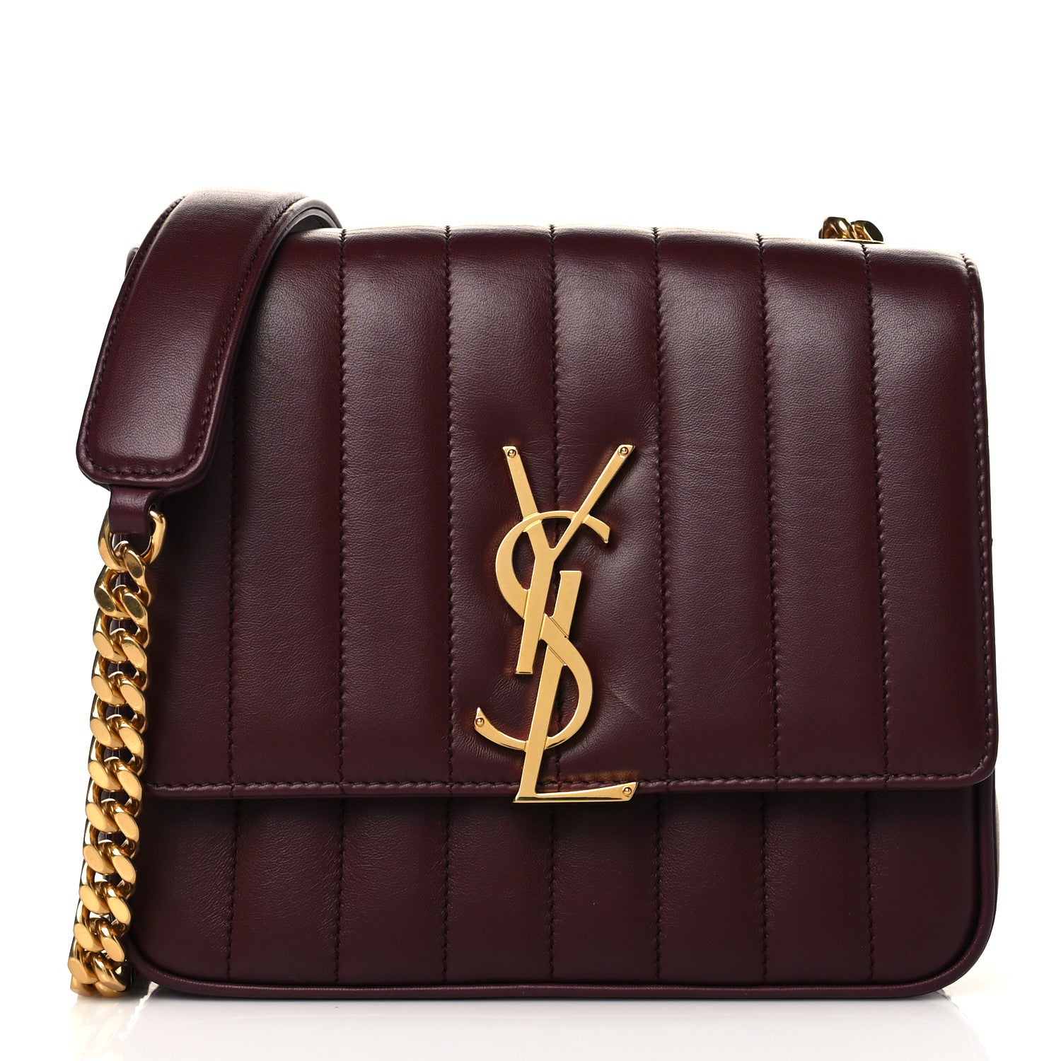 Saint Laurent Lambskin Matelasse Monogram Medium Vicky Chain Bag Dark Legion Red 1 of 9